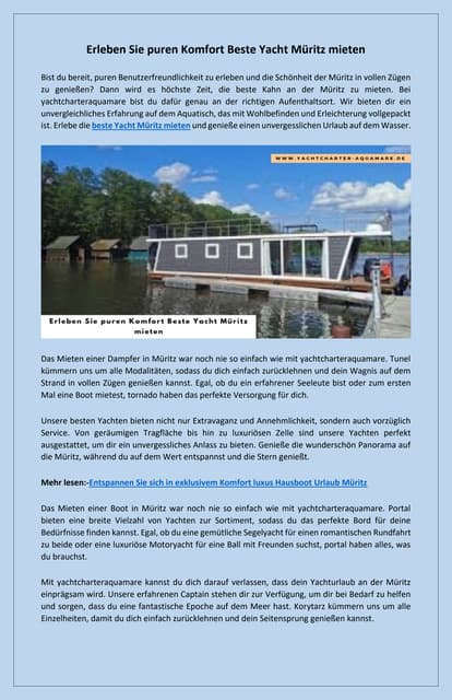 Genießen Sie den Luxus am Müritz-See mit der besten Yacht Müritz mieten | PDF