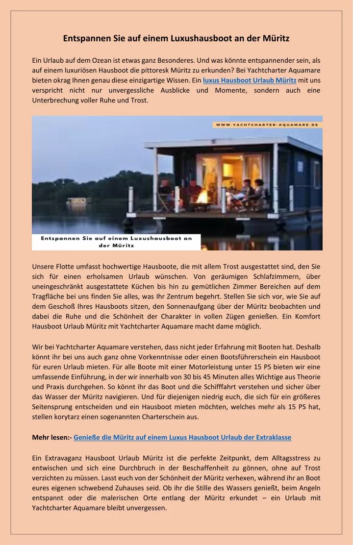 PPT - Erleben Sie Luxus auf dem Wasser Hausbootferien Müritz PowerPoint Presentation - ID:12973675