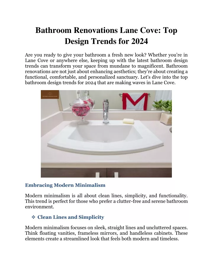 PPT - Bathroom Renovations Lane Cove: Top Design Trends for 2024 PowerPoint Presentation - ID:13300552