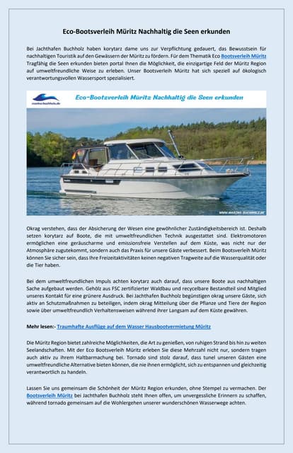 Familienbootfahren Bootsverleih Müritz Sichere Boote für alle | PDF